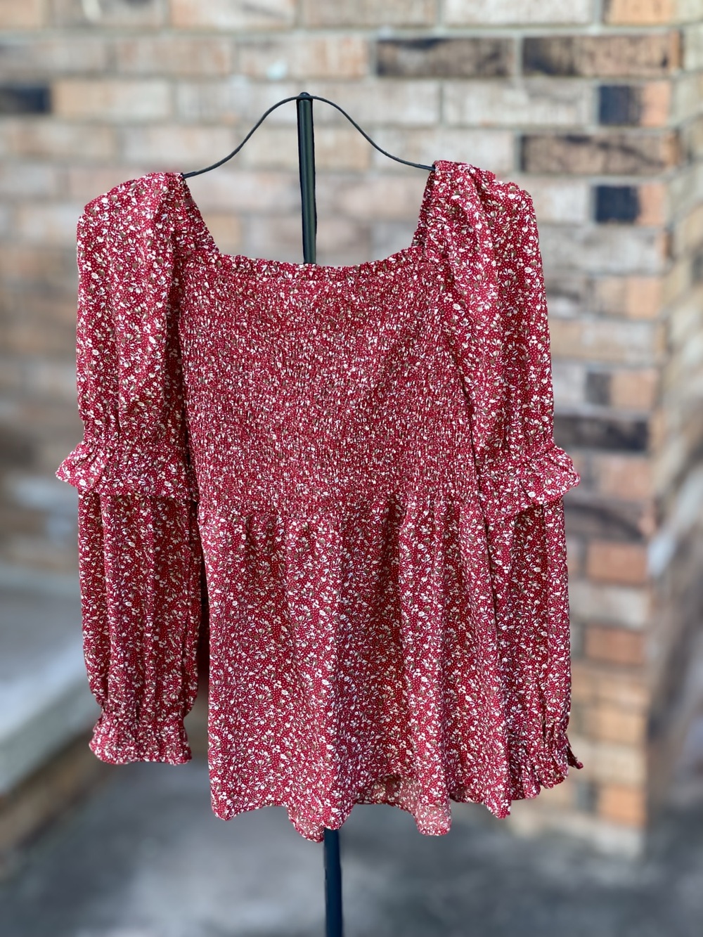 Hayden Los Angeles Floral Smocked Peplum Blouse Large Puff Sleeve Cottagecore